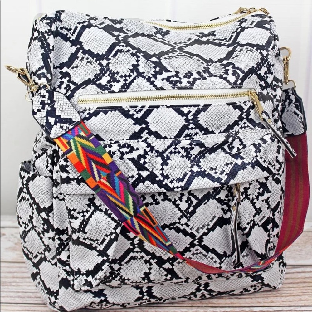 Backpack Tote Faux Leather Snakeskin Aztec Strap